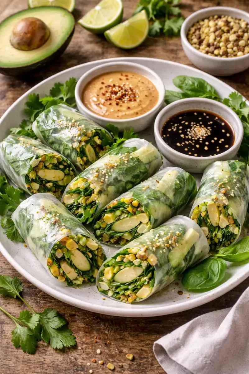 Вкусные спринк-роллы с зеленью и авокадо